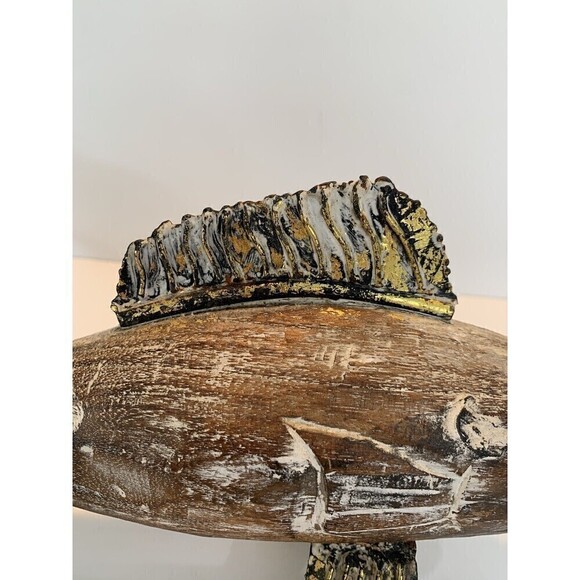 Wood Fish Display Tabletop Retro Metal Fins Nautical Décor Gold Tone Accent - Picture 5 of 10